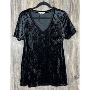 Spring + Mercer Crushed Velvet Legging Tee Black V-Neck‎ MED Gothic Chic Luxe